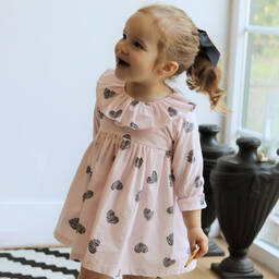 Phi Clothing-Розовое платье с черными сердечками | Childrensalon Outlet
