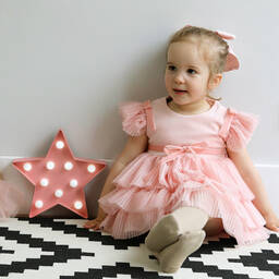 Phi Clothing-Розовое платье из бархата и тюля | Childrensalon Outlet