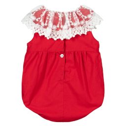 Phi Clothing-Красный короткий комбинезон из хлопка и кружева | Childrensalon Outlet