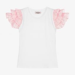 Phi Clothing-Белая хлопковая футболка с рюшами | Childrensalon Outlet