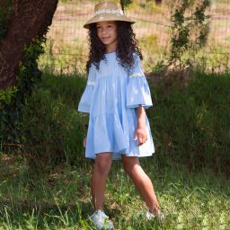 Piccola Ludo - Vestido azul de algodón con margaritas | Childrensalon Outlet
