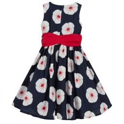 Piccola Ludo-Blue & Red Cotton Poppy Dress | Childrensalon Outlet