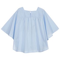 Piccola Ludo-Голубая хлопковая блузка в полоску | Childrensalon Outlet