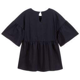 Piccola Ludo-Girls Blue Jersey Top | Childrensalon Outlet