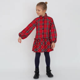 بيكولا لودو-فستان مزيج فيسكوز كاروهات لون أحمر وأبيض | Childrensalon Outlet