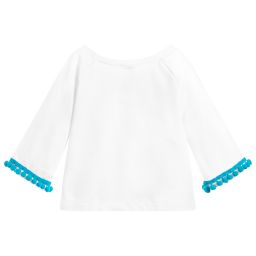 Piccola Ludo-Girls White 3/4 Sleeve Top | Childrensalon Outlet