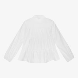 Piccola Ludo-بلوز قطن مزين بكشكش لون أبيض للبنات | Childrensalon Outlet