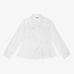 Piccola Ludo-بلوز قطن مزين بكشكش لون أبيض للبنات | Childrensalon Outlet