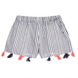 Piccola Ludo-White & Blue Cotton Shorts | Childrensalon Outlet