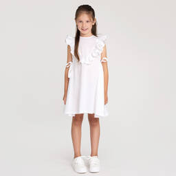 Piccola Ludo-White Cotton Ruffle Dress | Childrensalon Outlet