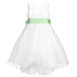 Piccola Ludo-White & Green Tulle Dress | Childrensalon Outlet