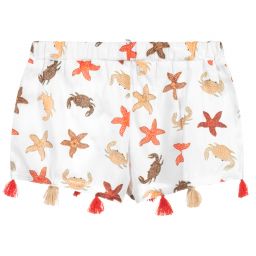 Piccola Ludo-White & Orange Starfish Shorts | Childrensalon Outlet