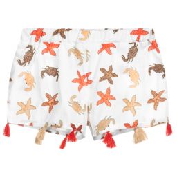 Piccola Ludo-White & Orange Starfish Shorts | Childrensalon Outlet
