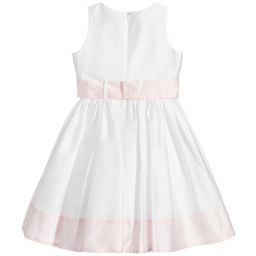 Piccola Ludo-فستان قطن ساتان لون أبيض وزهري | Childrensalon Outlet