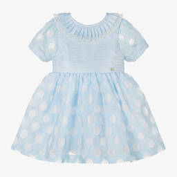Piccola Speranza-Baby Girls Blue Polka Dot Dress | Childrensalon Outlet