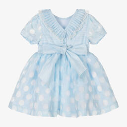 Piccola Speranza-Baby Girls Blue Polka Dot Dress | Childrensalon Outlet