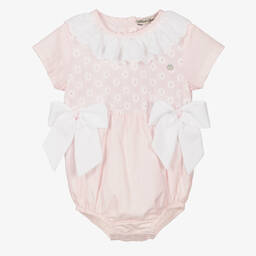 Piccola Speranza-Baby Girls Pink Striped Cotton Shortie | Childrensalon Outlet