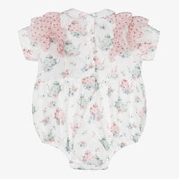 Piccola Speranza-Baby Girls White & Pink Cotton Shortie | Childrensalon Outlet