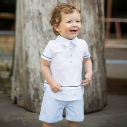 Piccola Speranza-Blue & White Cotton Shorts Set | Childrensalon Outlet