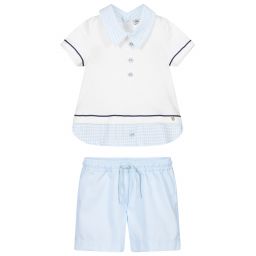 Piccola Speranza-Blue & White Cotton Shorts Set | Childrensalon Outlet