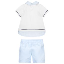 Piccola Speranza-Blue & White Cotton Shorts Set | Childrensalon Outlet