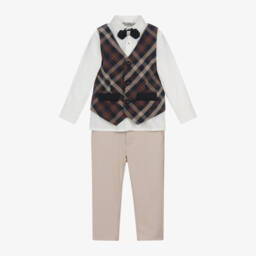 بيكولا سبيرانزا-طقم بنطلون وجيليه كاروهات لون بيج | Childrensalon Outlet