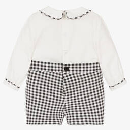 Piccola Speranza-Белый хлопковый песочник в черно-белую клетку | Childrensalon Outlet