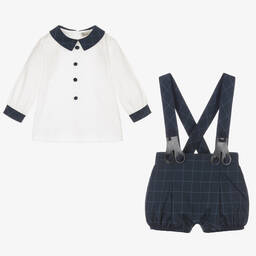 Piccola Speranza-Boys Blue Check Shorts Set | Childrensalon Outlet