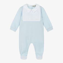 Piccola Speranza-Boys Blue & White Cotton Babygrow | Childrensalon Outlet