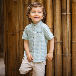 Piccola Speranza-طقم شورت أطفال ولادي مزيج قطن وكتان لون بيج وأخضر | Childrensalon Outlet