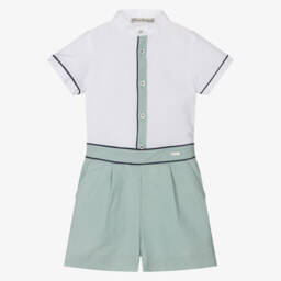 Piccola Speranza-Boys Classic White & Green Ensemble | Childrensalon Outlet