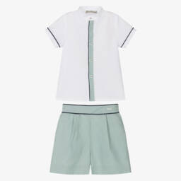 Piccola Speranza-Boys Classic White & Green Ensemble | Childrensalon Outlet