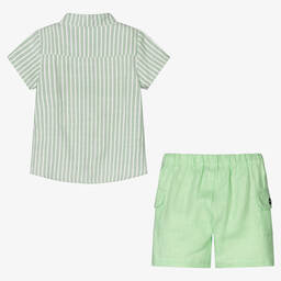 Piccola Speranza-Boys Green Cotton & Linen Shorts Set | Childrensalon Outlet