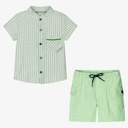 Piccola Speranza-Boys Green Cotton & Linen Shorts Set | Childrensalon Outlet