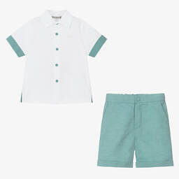 Piccola Speranza-Boys Green & White Linen Shorts Set | Childrensalon Outlet