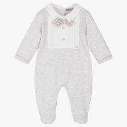 Piccola Speranza-Boys Grey Bow Tie Babygrow | Childrensalon Outlet