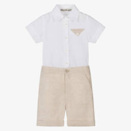 Piccola Speranza-Boys Ivory Top & Tan Bottoms Ensemble | Childrensalon Outlet