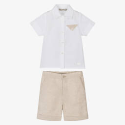 Piccola Speranza-Boys Ivory Top & Tan Bottoms Ensemble | Childrensalon Outlet