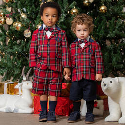 بيكولا سبيرانزا-جاكيت بلايزر مزيج تويل تارتان لون أحمر للأولاد | Childrensalon Outlet