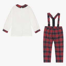 Piccola Speranza-Boys Red Tartan Cotton Trouser Set | Childrensalon Outlet