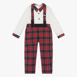 Piccola Speranza-Boys Red Tartan Cotton Trouser Set | Childrensalon Outlet