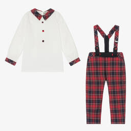 Piccola Speranza-Boys Red Tartan Cotton Trouser Set | Childrensalon Outlet