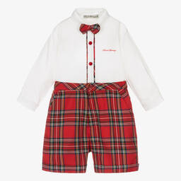 Piccola Speranza-Boys Red Tartan Shorts Set | Childrensalon Outlet