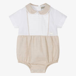 Piccola Speranza-جمبسوت أبيض وبيج للأولاد بتصميم طيات أنيقة | Childrensalon Outlet