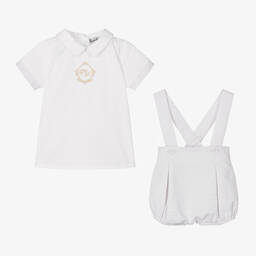 Piccola Speranza-Белый топ и бежевые шорты в полоску для мальчиков | Childrensalon Outlet