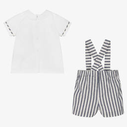 Piccola Speranza-Boys White & Blue Stripe Shorts Set | Childrensalon Outlet