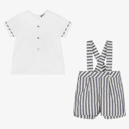 Piccola Speranza-Boys White & Blue Stripe Shorts Set | Childrensalon Outlet