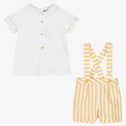 Piccola Speranza-Boys White & Yellow Stripe Shorts Set | Childrensalon Outlet