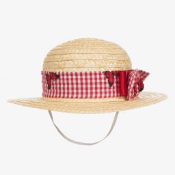 Piccola Speranza-Girls Beige & Red Straw Hat | Childrensalon Outlet