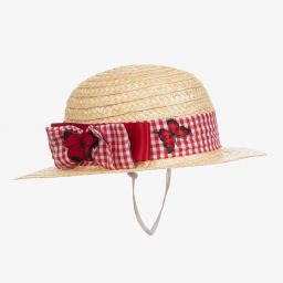 Piccola Speranza-Girls Beige & Red Straw Hat | Childrensalon Outlet